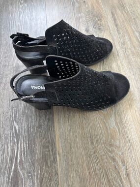 Vionic Black Perforated Suede Slingback Mules